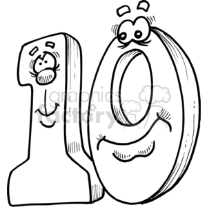 Black and white clipart of the numbers 1 and 0 with cartoon faces, making them look playful and animated.