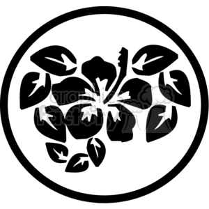 A simple black and white clipart of a hibiscus flower, featuring bold, stylized petals and leaves inside a circular outline. This design is suitable for tattoos or vinyl-ready projects.