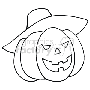 A Halloween jack-o'-lantern wearing a hat.