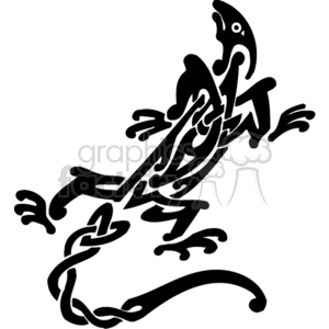 This clipart image features a stylized lizard with tribal design elements. The lizard appears to be in a dynamic pose, with curving, interlacing patterns that reflect a tribal art aesthetic. The artwork is black and white, making it suitable for vinyl cutting and various types of design work that require high-contrast, vinyl-ready graphics.