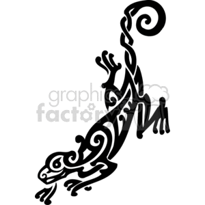 The clipart image depicts a stylized tribal lizard with a design that appears to be optimized for vinyl cutting, commonly used for decals, stickers, or graphics on various surfaces. The lizard is depicted in a dynamic pose with decorative tribal patterns incorporated into its body, which add complexity and visual interest to its silhouette.