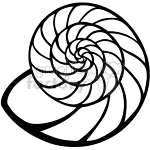 The image is a simple black and white line art drawing of a seashell. It shows the spiral pattern characteristic of many seashells found in the ocean.