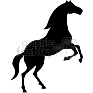 Silhouette of a rearing horse in clipart style.