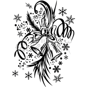 Black and white Christmas-themed clipart featuring decorative elements such as bells, a candle, ribbons, pine branches, and snowflakes, suitable for vinyl cutting.