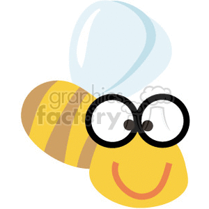A cute cartoon bee with a smiling face, large eyes, and striped body.