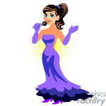 The clipart image features a female singer performing. She wears a purple evening gown, has her hair styled in a ponytail, and holds a microphone in one hand. The background suggests a bright spotlight is shining on her, indicating she is on stage or in the spotlight.