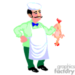 The clipart image features a cartoon of a chef wearing a white apron and hat, a green shirt, and a blue bow tie. The chef is smiling and winking, with one hand on their hip and the other holding up a cooked lobster.