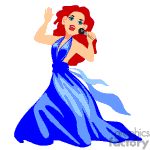 The clipart image features a cartoon of a woman in a flowing blue dress, singing into a microphone with one hand raised. She appears to be in a pose that suggests she is performing or expressing herself artistically.