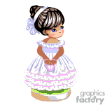   The clipart image depicts a young girl dressed as a bridesmaid or flower girl. The bridesmaid is wearing a fancy white dress with frills and has a bow in her hair. She is holding a small basket that is likely intended to hold flower petals, which are traditionally scattered ahead of the bride