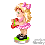   The image is an animated clipart featuring a cute, young, blonde girl with a big pink bow in her hair. She
