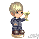 The clipart image features a cartoon-style, animated character resembling a male figure with blonde hair, wearing a dark suit. Additionally, the character is holding a martini glass. This character is designed to have an oversized head, commonly associated with chibi or bobblehead styles.
