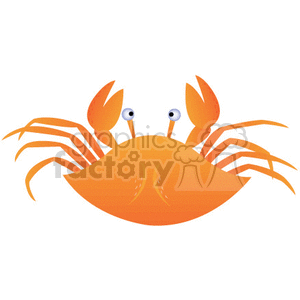 This is a simple cartoon illustration of a cute, orange crab. The crab has a round body, two large claws, eight thin legs, and a pair of prominent googly eyes.