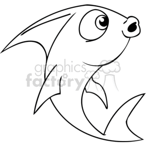 The image is a black and white clipart of a cartoon fish with exaggerated, large, round eyes giving it a surprised or comical look. The fish's body is streamlined with fins and a tail, typical of a basic fish illustration, but the facial expression adds a humorous touch to the image.