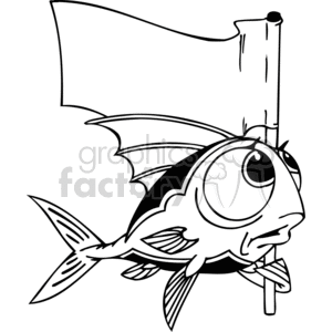 The clipart image shows a cartoon fish holding a flagpole with a white flag, which is commonly associated with the concept of surrender or truce. The fish has an exaggerated expression with a large eye suggesting surprise, fear, or resignation.