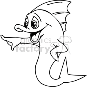 The clipart image depicts a cartoon fish with a surprised or excited expression, its mouth open wide and one fin extended as if it is pointing or gesturing towards something.