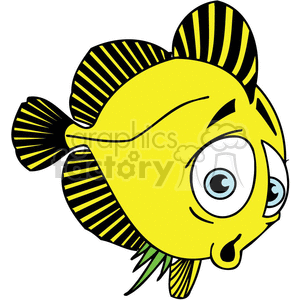 The clipart image depicts a comical, cartoonish yellow fish with black stripes on its fins. The fish has a surprised or shocked expression, featuring big, bulging eyes and an open mouth.