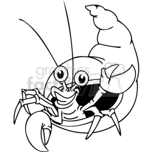 The clipart image contains a cartoon representation of a hermit crab. The crab has large, expressive eyes, a curled shell on its back, and its claws are visible in the front.