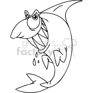 This clipart image features a cartoon-style shark. The shark is depicted with an exaggerated, open mouth full of pointed teeth, and it appears to be sweating or having water droplets coming off its body. The shark has two prominent, wide-open eyes giving it a surprised or funny expression.