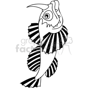 a one horned fish in black and white