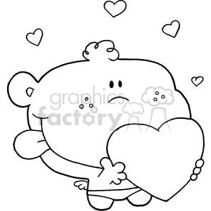 A cute cartoon cupid holding a large heart surrounded by smaller hearts.