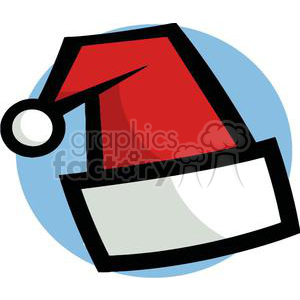 A clipart illustration of a Santa Claus hat with a blue circular background.