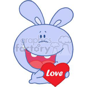 A cute cartoon bunny holding a red heart with the word 'Love' on it, perfect for Valentine's Day.