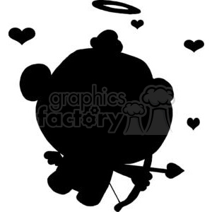 A cute, funny character resembling Cupid with a bow and arrow, surrounded by heart shapes, representing Valentine's love.