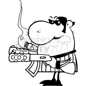 Cartoon character in a gangster outfit holding a smoking gun.