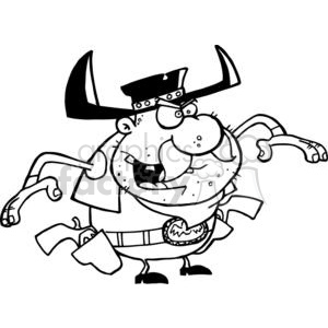 A black-and-white clipart image of an angry cartoon cowboy with a mustache and a large hat featuring horns, wearing a belt with a badge, and shouting with raised fists.