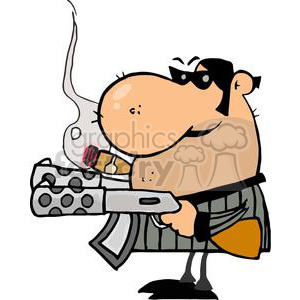 Cartoon Character with Cigar and Machine Gun