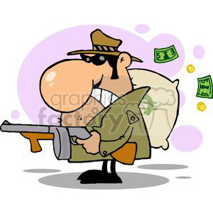 Cartoon Robber With Gun and Money Bag