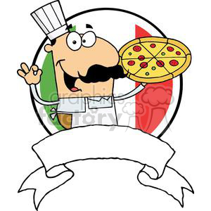   Banner Of A Pleased Male Pizza Chef With His Perfect Pie In Front Of Flag Of Italy 