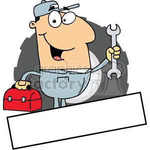 Funny Cartoon Handyman with Wrench and Toolbox