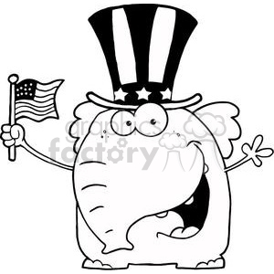 A cartoon elephant wearing an Uncle Sam hat, holding an American flag, symbolizing Republican politics in the USA.