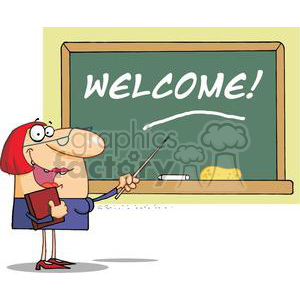 School Woman Teacher With A Pointer Displayed On Chalk Board Text Welcome!