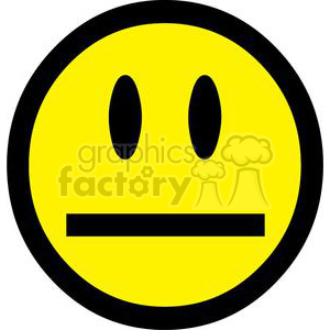 The image is a simple clipart of a classic smiley face emoticon. The emoticon has a yellow face, black outline, two oval eyes, and a straight line for a mouth.
