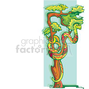 This clipart image features a stylized snake coiled around a tree, representing the Chinese zodiac sign of the snake. The vibrant and colorful design is suitable for themes related to astrology and horoscopes.
