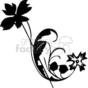 Black and white floral clipart image featuring various flower and leaf designs in an organic style.