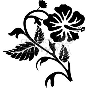 A black and white floral clipart depicting a hibiscus flower with leaves, suitable for vinyl cutting and organic design projects.