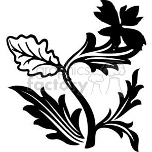 A black and white vinyl-ready clipart image featuring a stylized floral design with leaves and a flower.