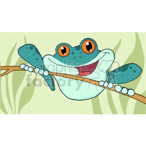 Funny Cartoon Frog on a Branch - Cute Amphibian