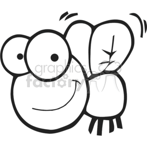 The clipart image features a stylized, cartoonish representation of a fly. The fly has large, exaggerated eyes, a big smiling mouth, and prominent wings. It also appears to have a simplified body structure with minimal detail, which is typical for a playful or humorous illustration.
