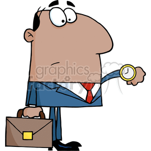 Cartoon-African-American-Office-Worker-Checking-The-Time