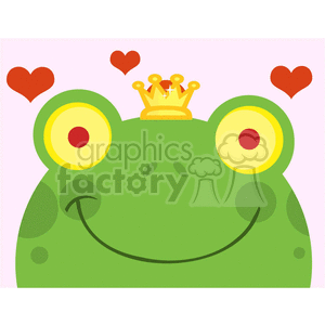 A cute, cartoon frog wearing a crown, surrounded by red hearts, symbolizing a Valentine's Day theme.