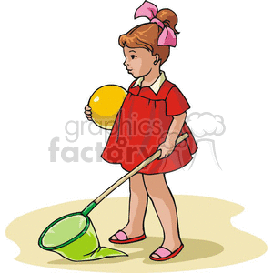 Cartoon girl with a butterfly net 