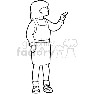 Black and white outline of a student using chalk