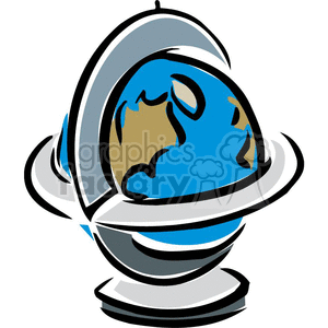 The clipart image depicts a cartoon globe with continents. The image represents education, geography, and learning, and is suitable for back-to-school themes. It is a vector image with multiple colors.
