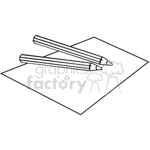 Outline clipart of two pencils placed on a piece of paper, representing school or art supplies.