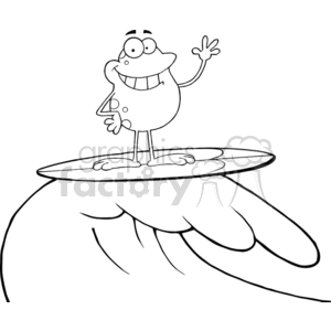 Funny Cartoon Frog Surfing Wave