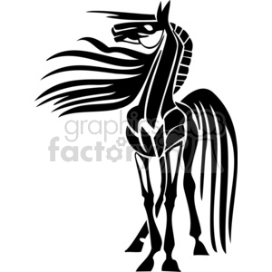 A stylish silhouette of a horse with flowing mane and tail, depicting elegance and strength.
